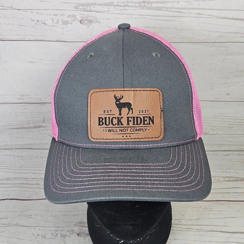 Richardson Hat Style 112 Men's Adjustable Charcoal Pink Buck Deer Leather Patch